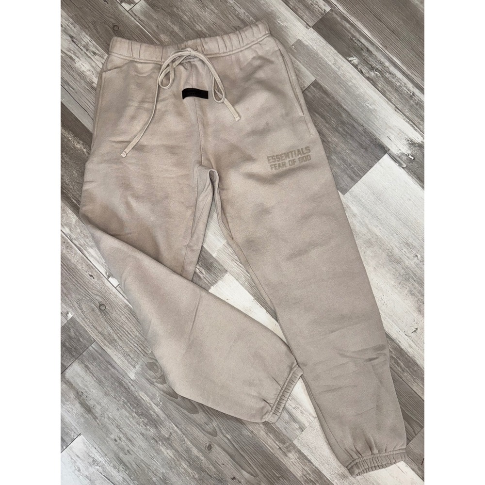 Fear of God Essentials Sweatpants Women Tan Khaki Logo Joggers Small
